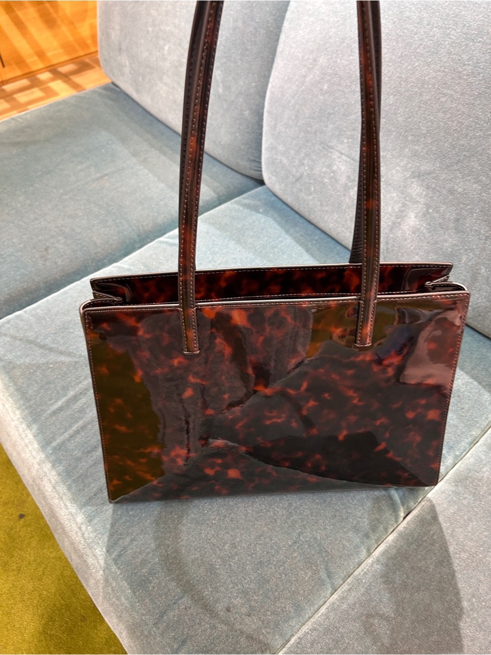 NWTš¢Tory Burch Emerson Tortoise Patent Leather Work Zip Tote 165968 Brown Jelly - Picture 6 of 10